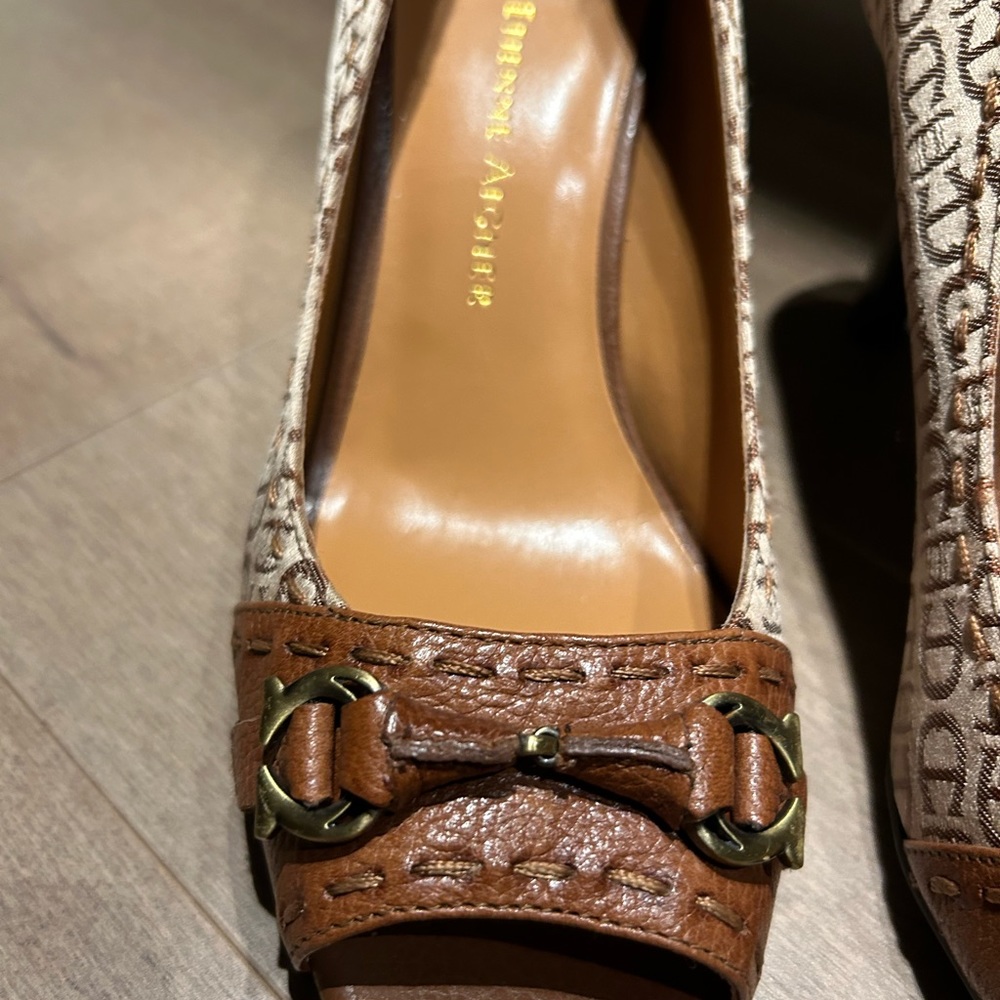 Vintage ETIENNE AIGNER POt MONOGRAM PEEP TOE PUMPS SIZE 7.5